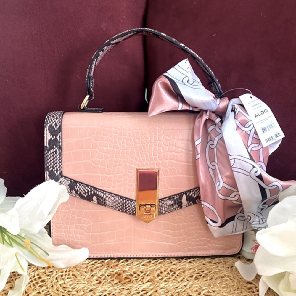Aldo 'GLENDA' Convertible Satchel in Light Pink & Snakeskin Print